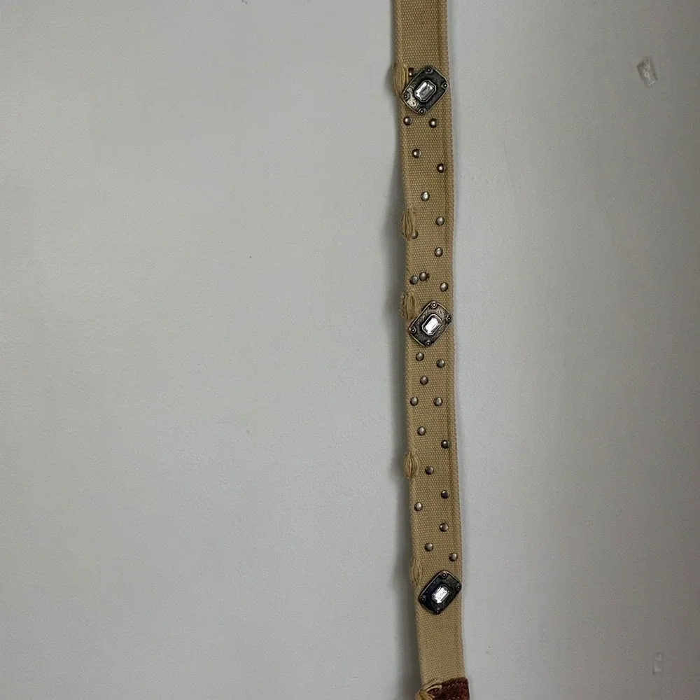 Y2K Flacco Roma Belt Studded Crystal Canvas Leather Distressed Boho‎ Festival